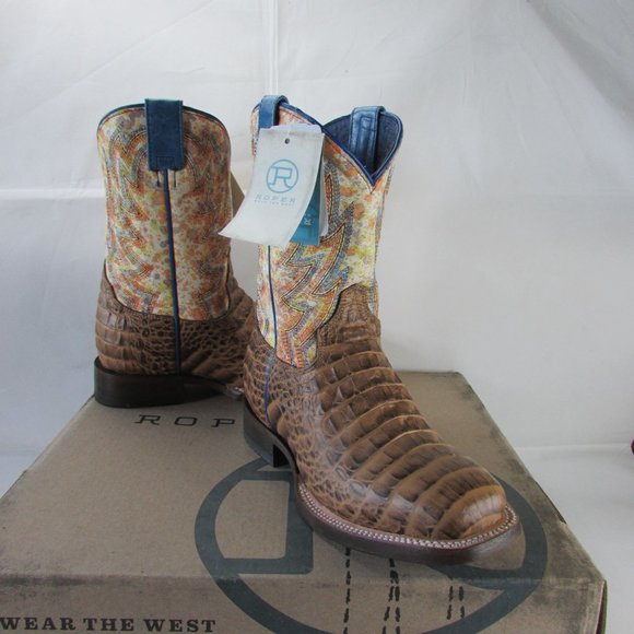 Roper Kid's Youth Cowboy Faux Exotic Gator Embossed Square Toe Western Boots - Picture 2 of 5